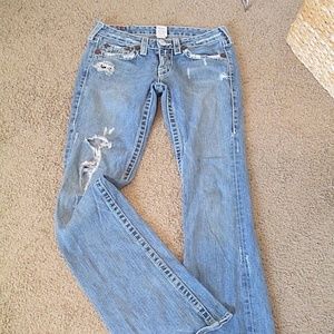 True Religion Jeans Destroyed Distressed Holes 28